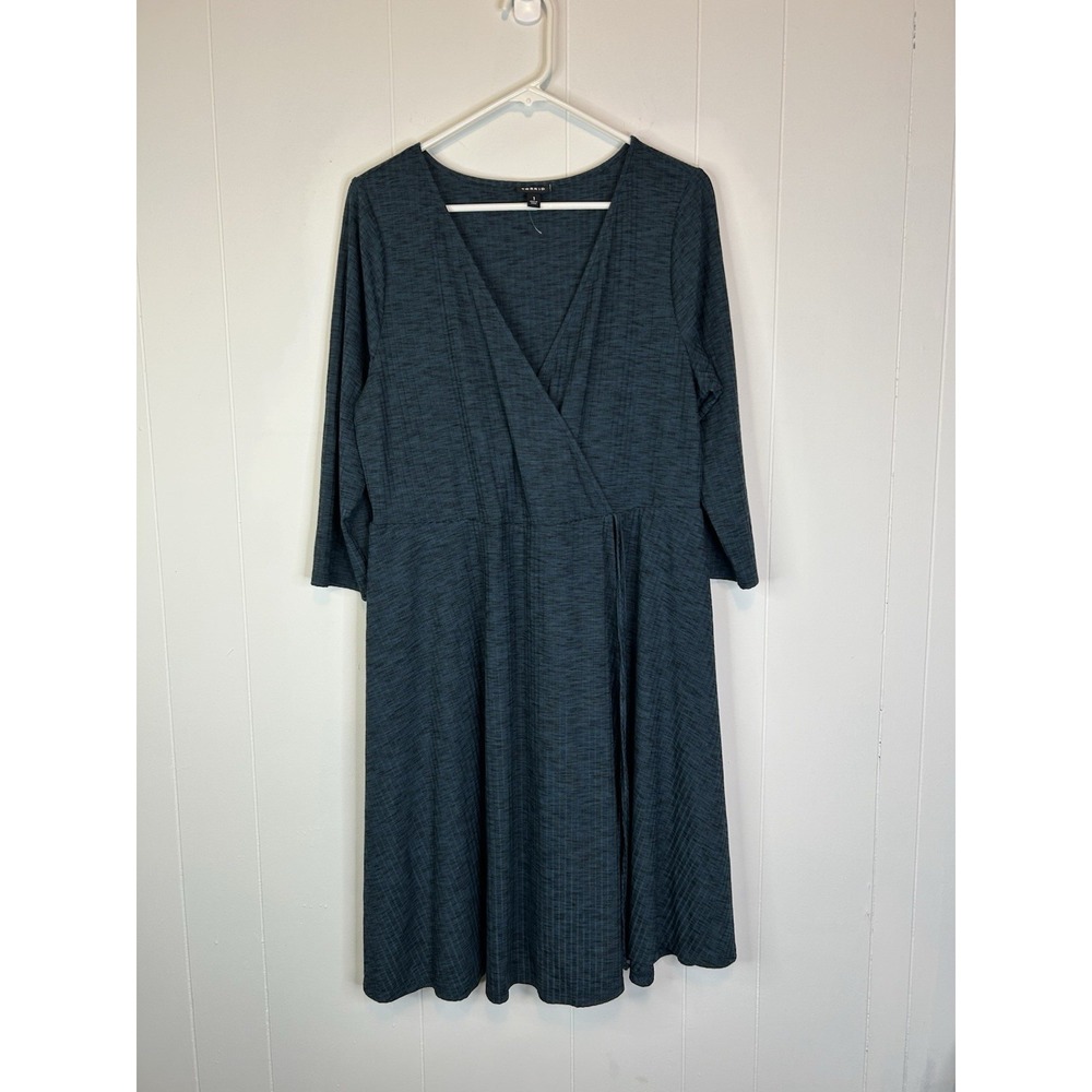Torrid Women's Size 1/1X Midi Dress Long Sleeve Faux Wrap Ribbed Blue 165